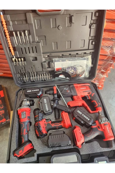 Rodex 4'lü Makine Seti 20V 3x4.0Ah Li-Ion D.Matkap 45Nm D.Somun Sıkma 300Nm Kırıcı Delici 2.5J Avuç Taşlama 125Mm Aksesu - 4