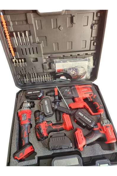 Rodex 4'lü Makine Seti 20V 3x4.0Ah Li-Ion D.Matkap 45Nm D.Somun Sıkma 300Nm Kırıcı Delici 2.5J Avuç Taşlama 125Mm Aksesu - 3