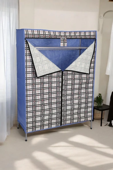 İronika Kalın Metal Borulu İskeletli Bez Gardrop Portatif Demonte Elbise Dolabı Bez Dolap Beyaz ürün görseli