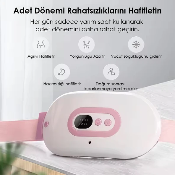 Regl Dönemi Karın Bel Sıcak Isıtma Titreşim Masaj Yastığı Cihazı Kramp 3 Kademeli - Resim 2