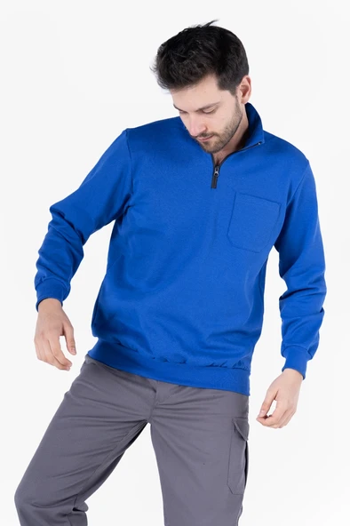 2 İplik Dik Yakalı Fermuarlı Sweatshirt - 3