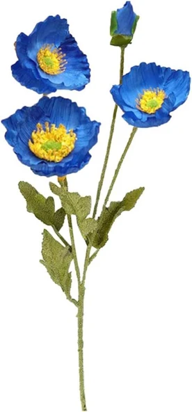 Yapay Çiçek Gelincik Çiçeği Mavi Koyu Renk 3 Çiçek 1 Tomurcuk 59Cm ürün görseli
