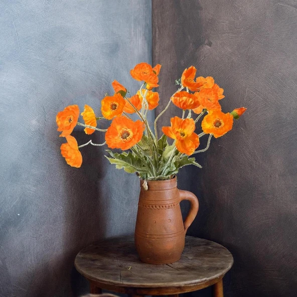 Yapay Çiçek Gelincik Çiçeği Turuncu Renk 3 Çiçek 1 Tomurcuk 59Cm - Resim 8