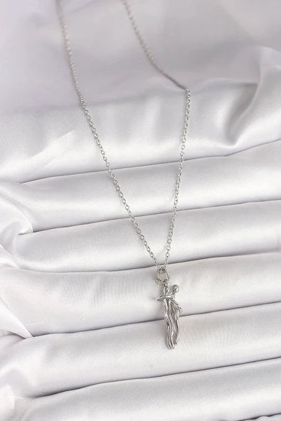 316L Çelik Gümüş Renk Zincir Sarılma Model Kadın Kolye - Resim 2