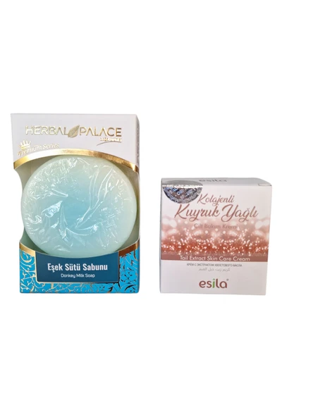 Eşek sütü sabunu 125 gr + Kolajenli kuyruk yağlı cilt bakım kremi 50 ml avantajlı bakım seti ürün görseli