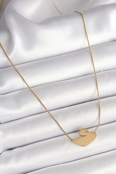 316L Çelik Gold Renk Zincir Kuğu Model Kadın Kolye - Resim 2