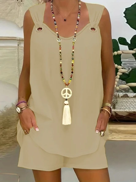 Kadın Kolsuz V Yaka Kuş Gözü Detay Bluz Short Aerobin Ikili Takım - 3