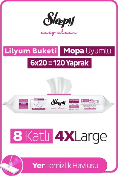 Sleepy Easy Clean Lilyum Buketi Mopa Uyumlu Yer Temizlik Havlusu 6X20 (120 Yaprak) ürün görseli