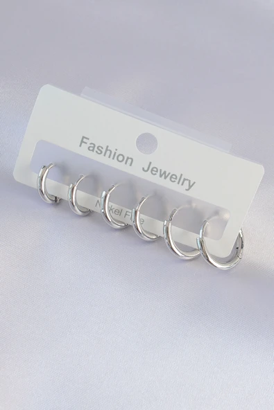 Pirinç Gümüş Renk Oval Küpe Seti ürün görseli 1