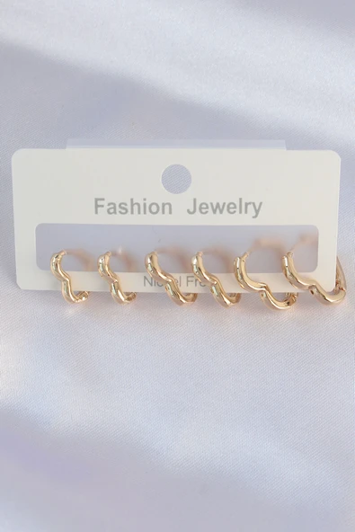 Pirinç Gold Renk Kalp Model Küpe Seti - 1