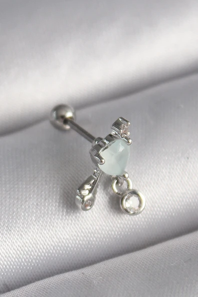 316L Çelik Gümüş Renk Beyaz Minelik Kalp Sallantı Zirkon Taş Detay Tragus Piercing ürün görseli 1