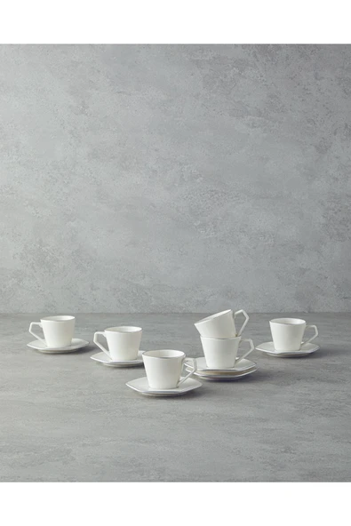 Marlin Bone Porselen 12 Parça 6 Kişilik Kahve Fincan Takımı 80 ml Silver