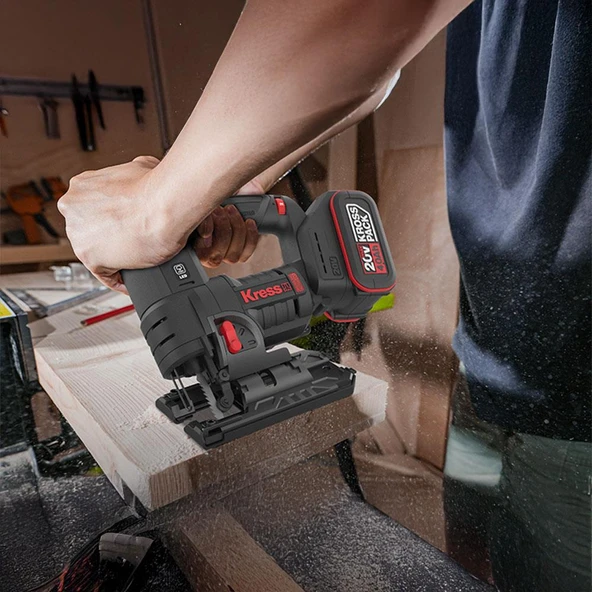 Kress KUE26 20Volt 4.0Ah Li-ion Çift Akülü Profesyonel Kömürsüz Devir Ayarlı Şarjlı Dekupaj Testere - Resim 4
