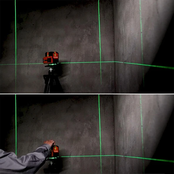 KOBB KBL41G 30Metre 4x90⁰/1x360⁰ Otomatik Hizalamalı Li-ion Çift Akülü Profesyonel Yeşil Çapraz Çizgi Lazer Distomat - Resim 5