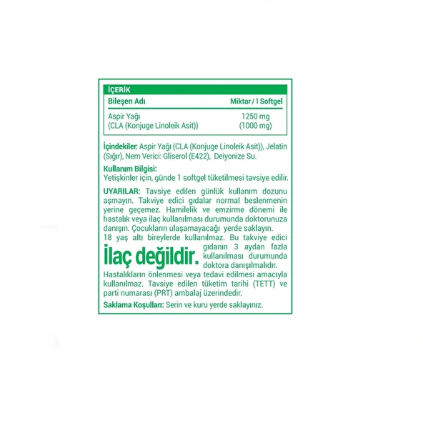 CLA (Konjuge Linoleik Asit ) Aspi̇r Yaği 30 Softgel, Multimed - 2