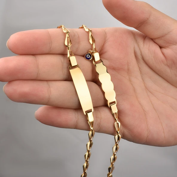 14 Ayar Altın Kaplama Kişiselleştirilmiş İsim Bebek ve Çocuk Gümüş Bilellik Künye - BPC00103 - Resim 3