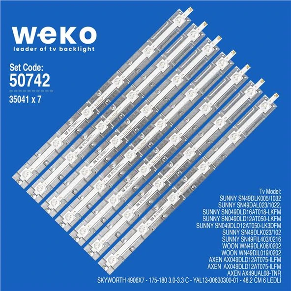 Wkset-5742 35041X7 Skyworth 4906X7 - 175-180 3.0-3.3 C - Yal13-00630300-01 7 Adet Led Bar ürün görseli 1