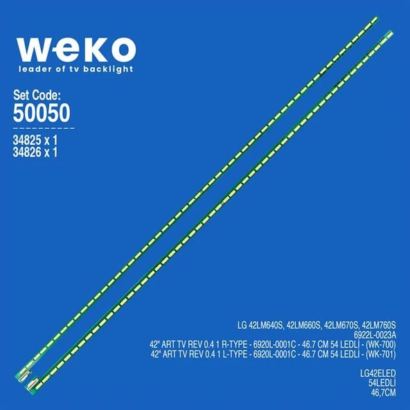 Wkset-5050 34825X1 34826X1 42 Art Tv Rev 0.4 2 Adet Led Bar (54Led) ( Tvnizin içindeki led barla aynısı olduğunu görmeden almayınız. Led bar ürünlerinde paket açıldığında iade kabul edilmemektedir. ) ürün görseli 1