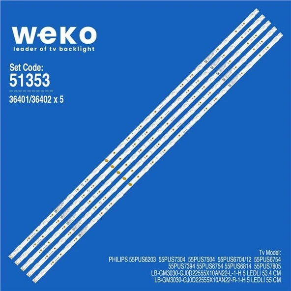 Wkset-6353 36401X5 36402X5 Lb-Gm3030-Gj0d22555x10an22-L/R-1-H 107,8 Cm Birleştirilmiş Led Kodu 5 Adet Led Bar ürün görseli 1