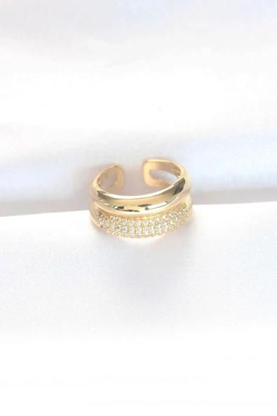 2li Görünümlü Zirkon Taşlı Gold Renk Ayarlanabilir Bombe Yüzük ürün görseli