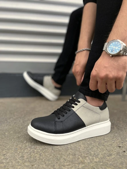 JY151 Boost Bağcıklı Cilt Süet Erkek Günlük Sneaker Ayakkabı CSBT - Siyah/Gri - 3