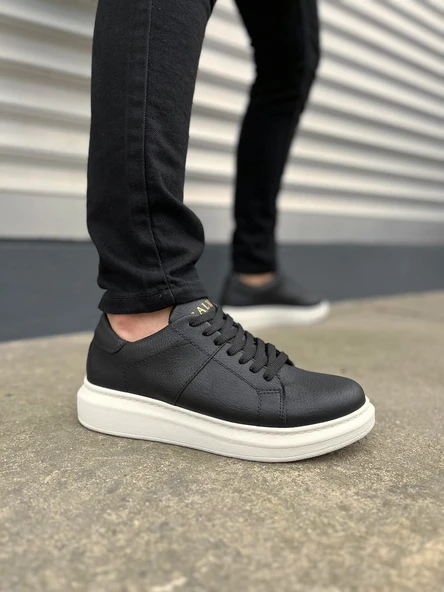 JY151 Boost Bağcıklı Cilt Erkek Günlük Sneaker Ayakkabı CBT - Siyah - 1