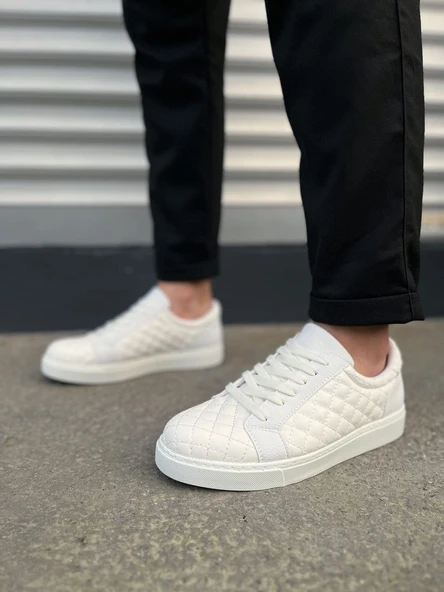 JY166 Prestige Bağcıklı Cilt Kapitone Desenli Erkek Günlük Sneaker Ayakkabı CBT - Beyaz - 2
