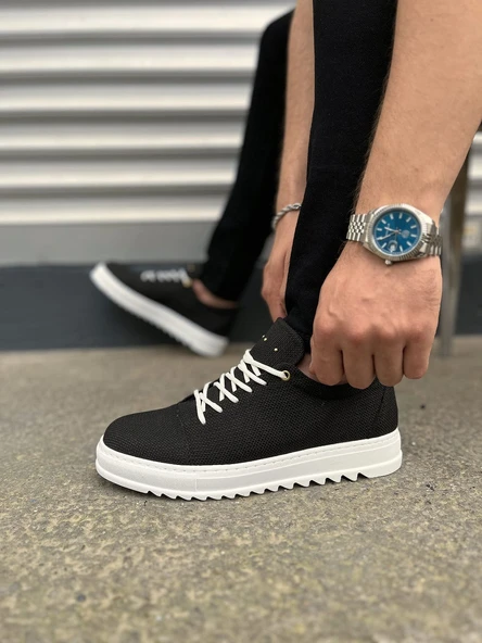 JY152 Cool Bağcıklı Keten Erkek Günlük Spor Klasik Ayakkabı KBT - Siyah - 3