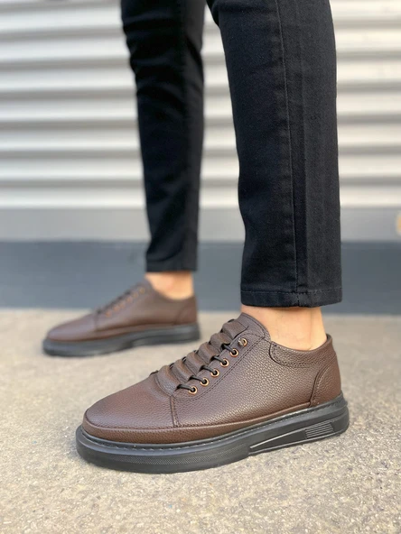 JY0535 Prime Bağcıklı Cilt Erkek Günlük Sneaker Ayakkabı CST - Kahverengi - 2