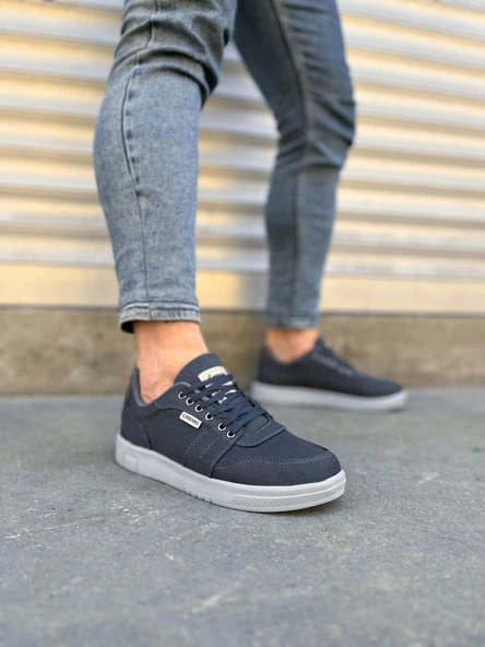 JY0118 REX Bağcıklı Keten Kumaş Erkek Günlük Sneaker Ayakkabı KGT - Füme - 1