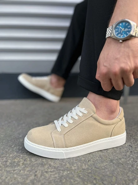 JY165 Elite Bağcıklı Süet Erkek Günlük Sneaker Ayakkabı SBT - Krem - 3