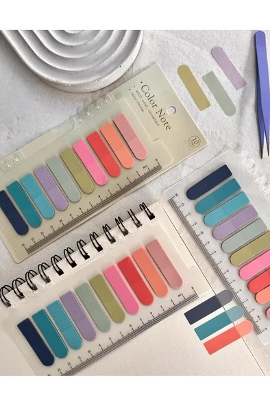 Hayal sepeti 10 Renkli Cetvelli somon laci  tonları Şeffaf Pet Indeks / Index Sticker / Postit / Post-it - 3