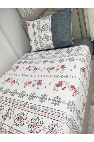 Gasel Home Pamuklu Tek Kişilik Kanaviçe Desen Lastikli Çarşaf Takımı ürün görseli