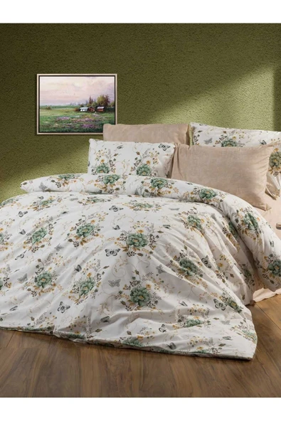 Gasel Home ÇİFT KİŞİLİK RANFORCE PAMUKLU ÇARŞAFI LASTİKLİ NEVRESİM TAKIMI ( 4 YASTIKLI )