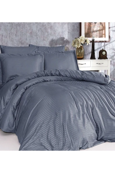 Gasel Home 5 Yıldızlı Lüx Otel Tipi Tek Kişilik Lastikli Çizgili Pamuk Saten Nevresim Takımı