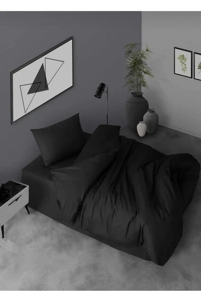 Gasel Home Ranforce Tek Kişilik Lastikli Çarşaflı Nevresim Takımı Simple Siyah ürün görseli