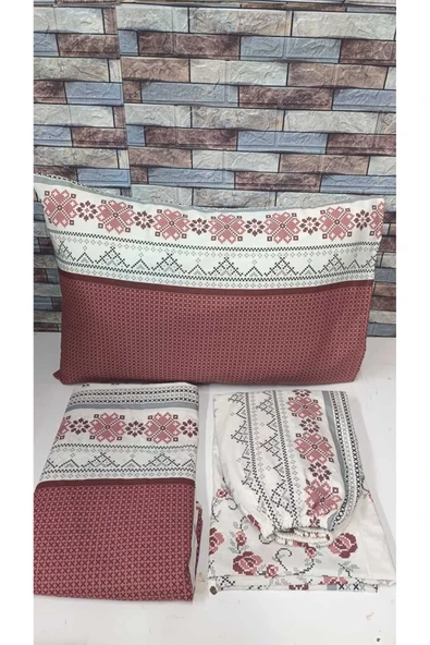 Gasel Home Tek Kişilik Kanaviçe Desen Pamuklu Nevresim Takımı ( Çarşafı Lastikli ) - Resim 2