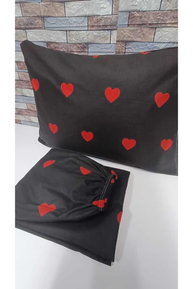 GASEL ÇARŞI PAMUKLU KALP DESEN LASTİKLİ ÇARŞAF TAKIMI ürün görseli