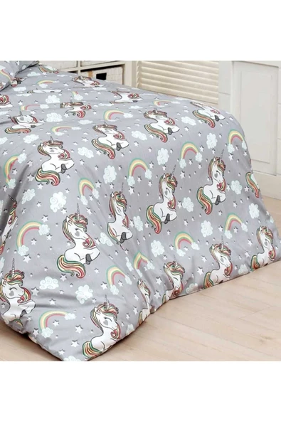 Gasel Home Unicorn Pamuklu Kız Çocuk Lastikli Çarşaflı (FİTTED) Tek Kişilik Nevresim Takımı - Resim 2