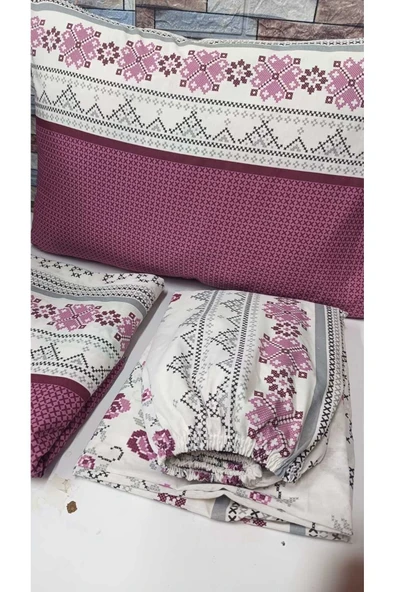 Gasel Home Çift Kişilik Kanaviçe Desen Pamuklu Nevresim Takımı ( Çarşafı Lastikli )