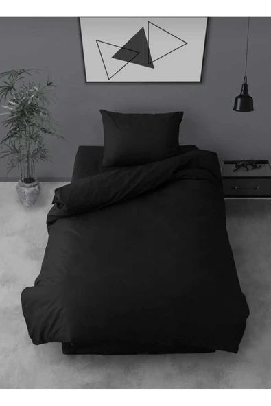Gasel Home Ranforce Tek Kişilik Lastikli Çarşaflı Nevresim Takımı Simple Siyah - Resim 2