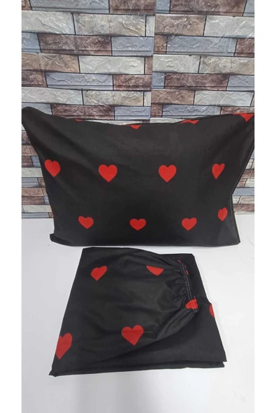 GASEL ÇARŞI PAMUKLU KALP DESEN LASTİKLİ ÇARŞAF TAKIMI - Resim 2