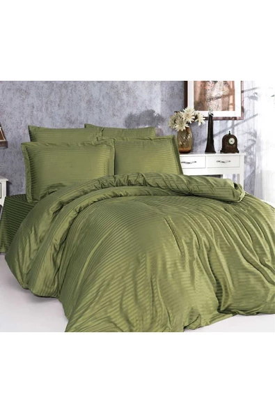 Gasel Home 5 Yıldızlı Lüx Otel Tipi Çift Kişilik Lastikli Çizgili Pamuk Saten Nevresim Takımı
