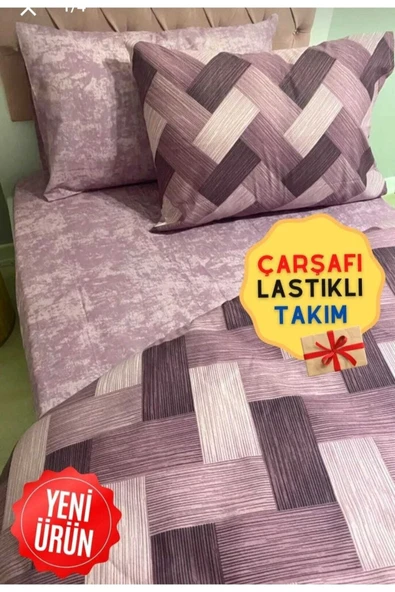 Gasel Home Zikzak Mürdüm 4 Parça Lastikli Çarşaflı Tek Kişilik (100x200 Cm) Nevresim Takımı ürün görseli