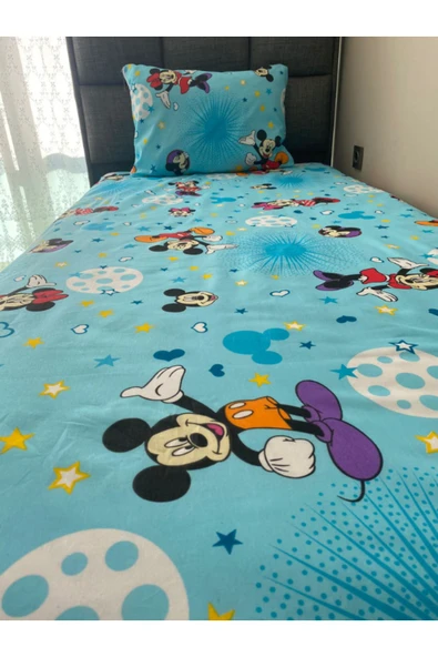 NEVRESİMDESİNG Tek Kişilik mickey mause Desenli Lastikli Çarşaf Takımı 100x200 - Resim 2