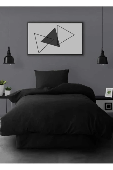 Gasel Home Ranforce Tek Kişilik Lastikli Çarşaflı Nevresim Takımı Simple Siyah - Resim 4