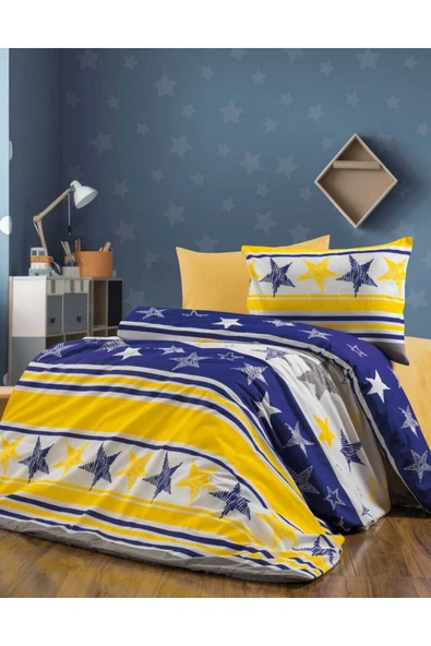 Gasel Home Sarı Lacivert Taraftar Tek Kişilik Nevresim Takımı ( Çarşaf Lastikli )