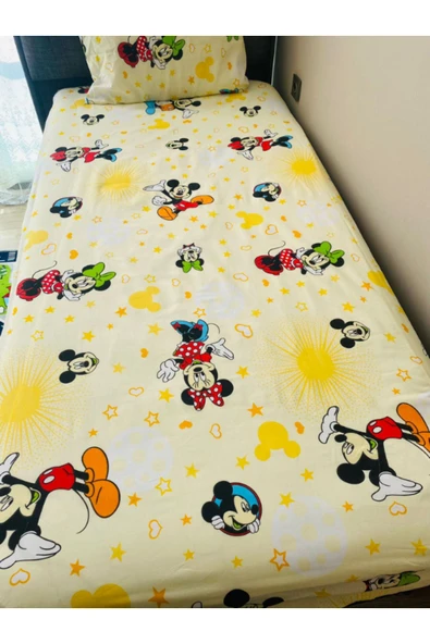 Kaan Tek Kişilik Mickey mouse Lastikli Çarşaf Takımı çocuk ;Bebek - Resim 3