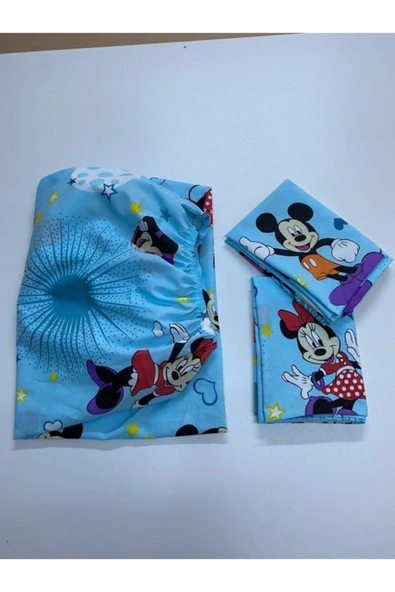 Pınar Home Mavi Dokuma Mickey Mouse Ara Boy Lastikli Çarşaf 120x200 cm 1 Adet Kapaklı Yastık Kılıfı - 4