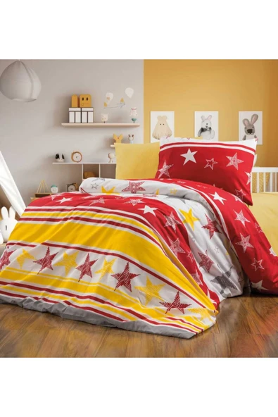 Gasel Home Sarı Kırmızı Taraftar Tek Kişilik Nevresim Takımı ( Çarşaf Lastikli ) ürün görseli